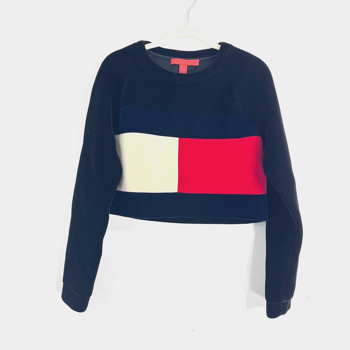 Tommy hilfiger flag logo cropped sweatshirt sale