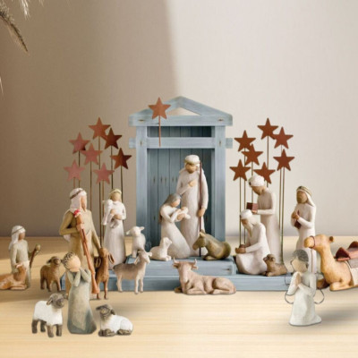 22 Pcs Willow Tree Nativity Starter Figures with Three Wisemen + Metal Stars Set