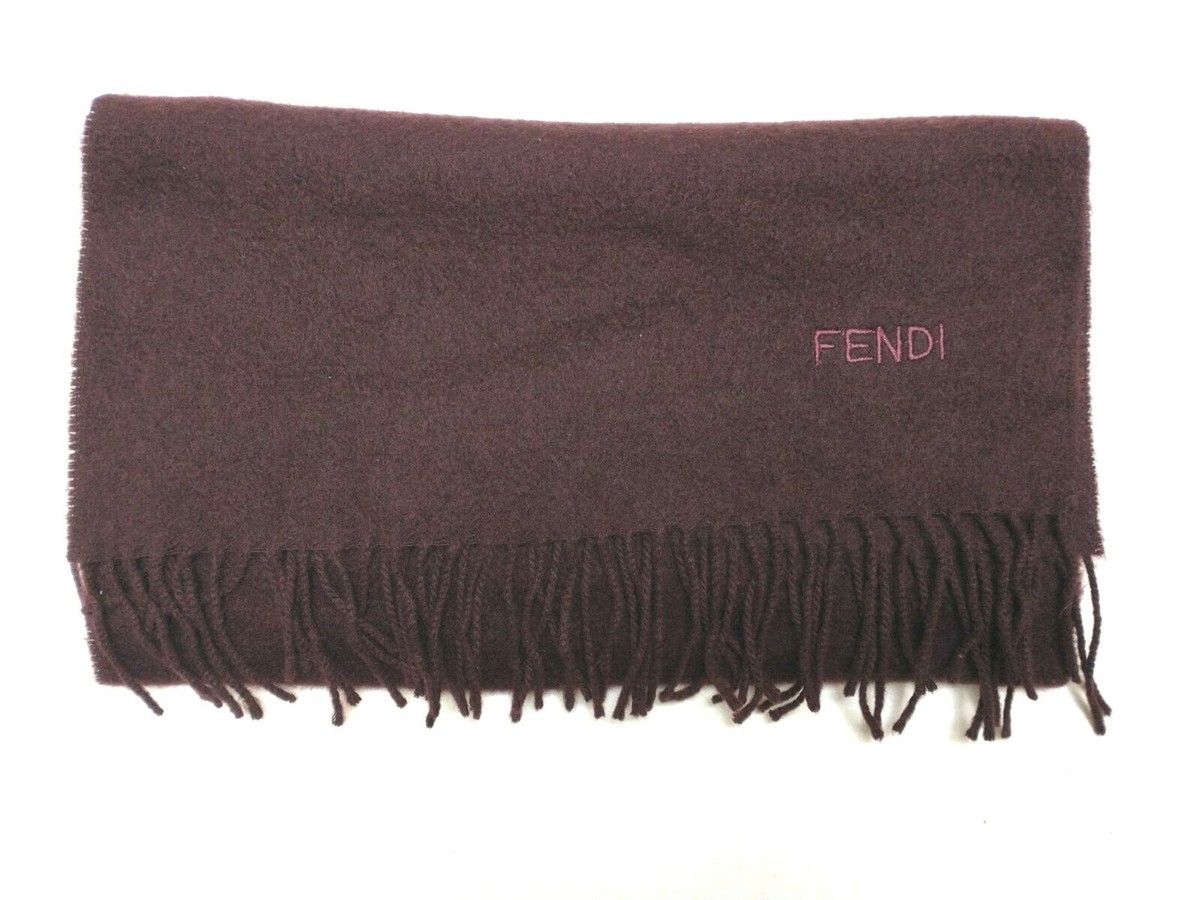 Fendi Pure 100% Cashmere Scarf Dark Burgundy VGC Designer