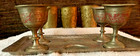 Vintage Etched Brass Set of 7 Shot Glasses/Wine Goblets W/ Tray From India — photo 1