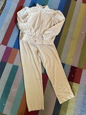 Vintage Velour Tracksuit Women  s Ruffle Jacket Cotton Blend Beige S-M