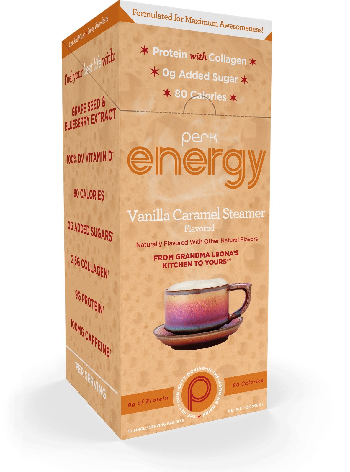 Perk Energy Original Vanilla Caramel Steamer Flavored Drink Powder 10 Servings 3890₽