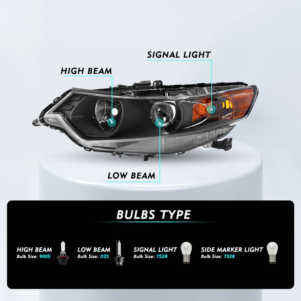 Для 2009-2014 Acura TSX черный корпус янтарный угловой ксеноновая модель фары LH + RH - Изображение 2 из 4