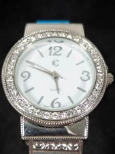 Charming Charlie White Dial Silver Tone Round Case Blue Cabochon Hinge Watch