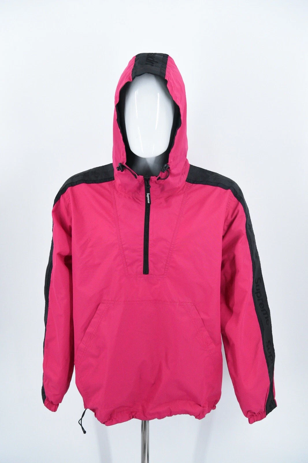 SUPREME NEUF AVEC ÉTIQUETTE Sleeve Tape Anorak 1/2 Zip Magenta Homme Taille L SS17