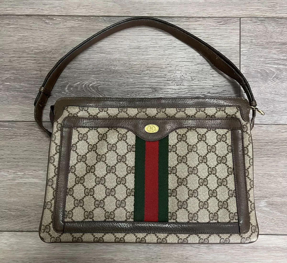 Vtg 80s GUCCI Classic GG Monogram PVC Vinyl Ophidia 3 Compartment Shoulder Bag