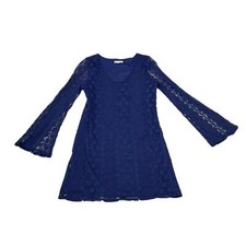 Socialite Nordstrom Dress Women's L Large Blue V-Neck Lace Sheer Flare Sleeves