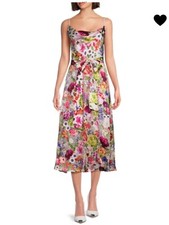 Alice + Olivia Samantha Floral Silk Blend Midi Dress Sz 2 AUTHENTIC NWT