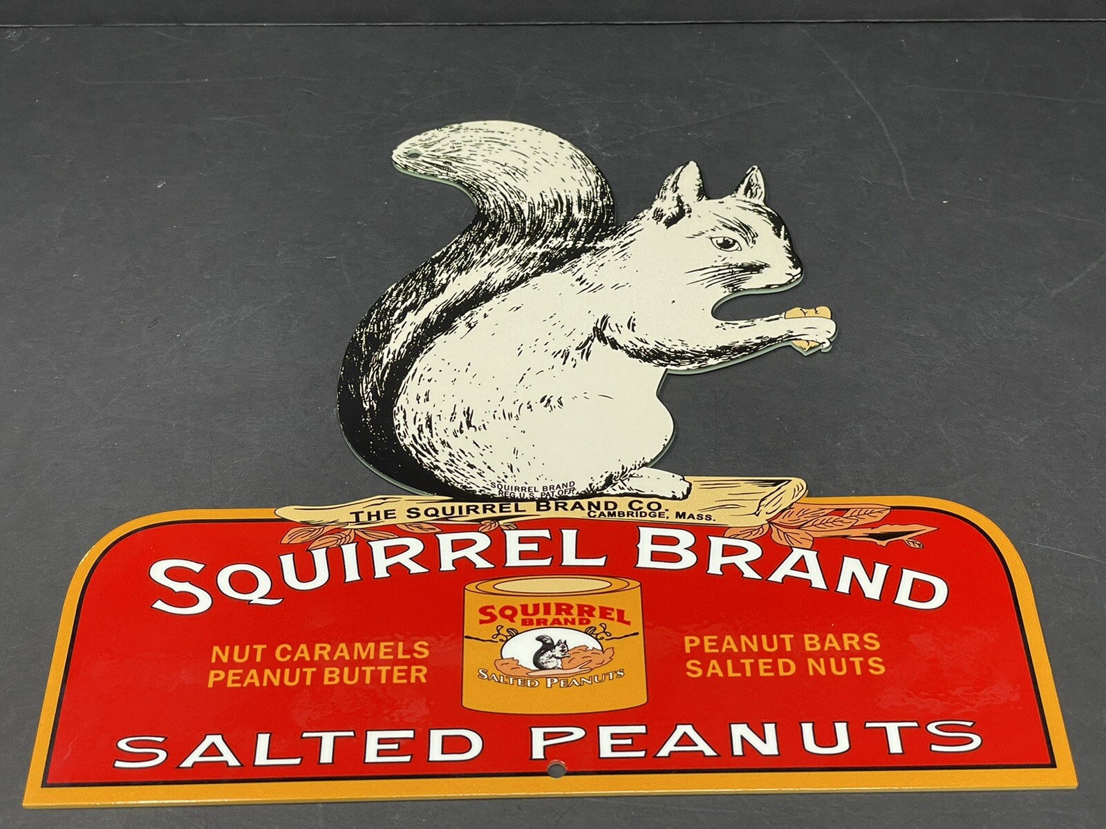 VINTAGE SQUIRREL BRAND SALTED PEANUTS 11" X 11" METAL DIECUT FOOD