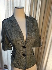 NWT Express Black White Faux Tweed Lightweight Roll Tab Blazer Top Jacket 2 79 