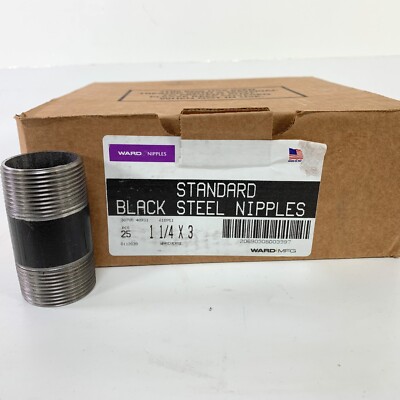 Ward 0112030 Black Steel Pipe Nipple 25 Pack 1-1/4'' x 3'' Sch 40 Std