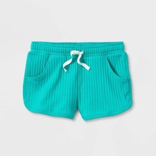 Girls Youth size M 7/8 Ribbed Drawstring Pull on shorts Dark Mint Green Cat Jack