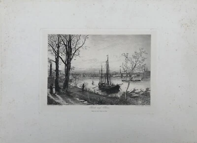 Radierung Bernhard K.J. MANNFELD (1848-1925) Blick auf Bonn mit Schiff Personen - Bild 1 von 4
