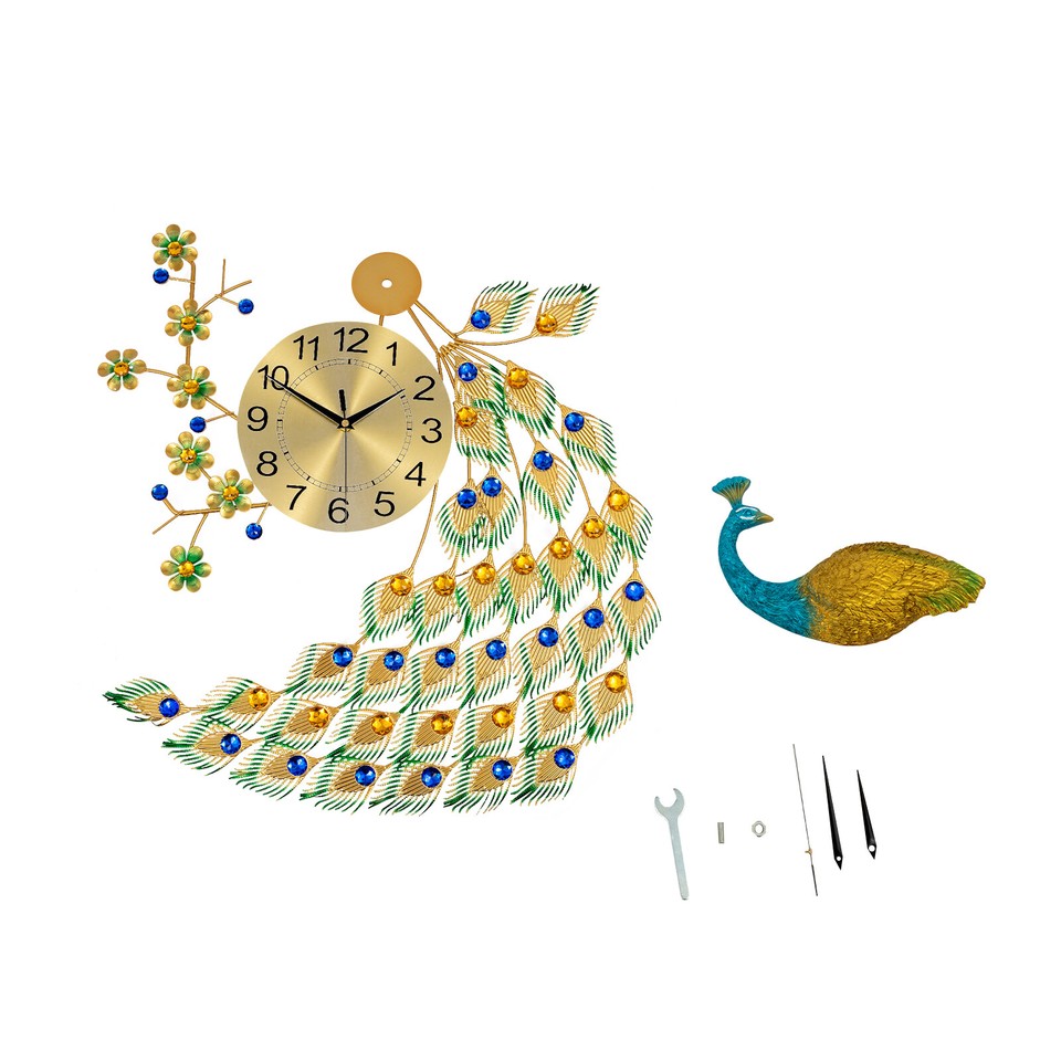 Luxury Peacock Large Wall Clock Metal Living Room 3D Wall Watch Home
