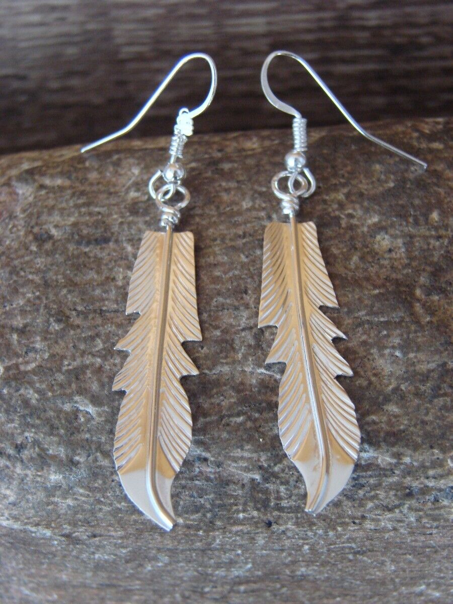 One Of The Best Vintage Native American Navajo Hand Carved Sterling Silver Feather Earrings One Of The Best Vintage Native American Navajo Hand Carved Sterling Silver Feather Earrings
