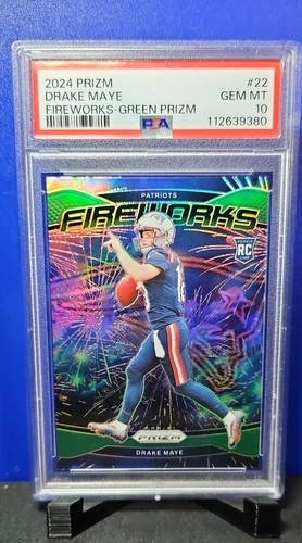2024 Panini Prizm - Fireworks Drake Maye #22 Green Prizm (RC)