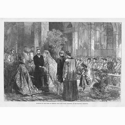 Hochzeit des Herzogs von Norfolk im Oratorium Brompton - antiker Druck 1877