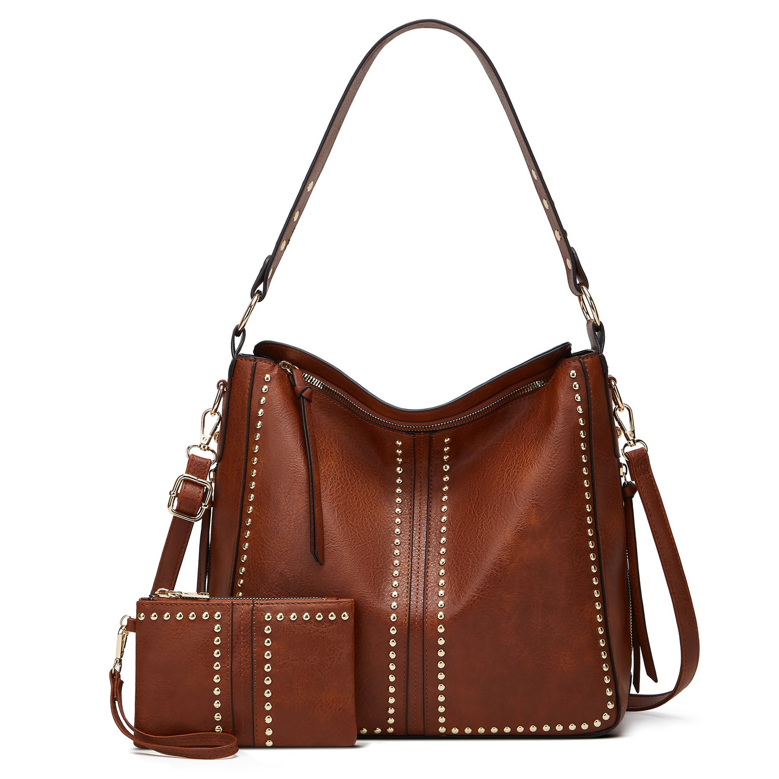 Leather Tote Bag Crossbody Shoulder Bag for Women Multi-Pock