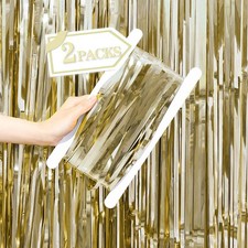 Metallic Tinsel Foil Fringe Curtains Backdrop Champagne Gold, 2 Pcs 3.28 ft x