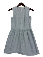 Gap Dress Women 0 Blue White Stripe Fit Flare Sleeveless Cotton Pockets