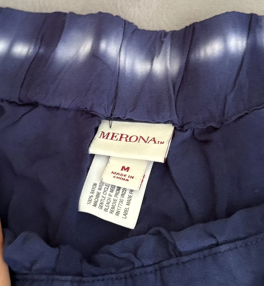 Merona Navy Blue & White Striped Tie-Dye Elastic Waist Maxi Skirt w/Pockets, M - Image 2 of 3