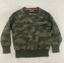 Cat Jack Sweater Boys XS 4/5 Green Camo Knit Long Sleeve Crew Neck Pullover