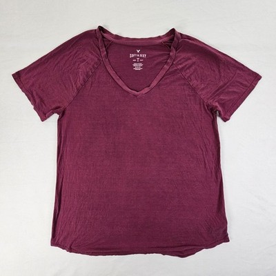 American Eagle Soft & Sexy Maroon Short Sleeve Rayon T-Shirt Women's M