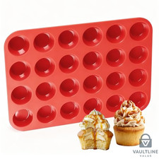 CAKETIME 24-Cup Silicone Mini Muffin Pan - Red Nonstick Baking Mold
