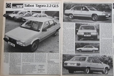Original Autocar 1981 mag extracted folded road test: TALBOT TAGORA 2.2 GLS