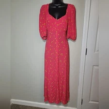 🍋Ghost London Alice Crepe Novelty Lemon Print Maxi Dress sz XS🍋