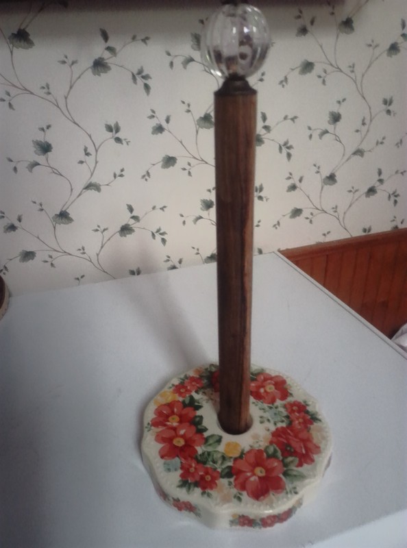 Pioneer Woman Vintage Floral Paper Towel Holder Crystal Knob Stoneware 