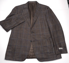 Canali Kei Sport Coat Mens 46R (Italy 56R) Trim Plaid Wool Silk Cashmere Jacket