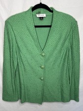 St. John Collection Green Textured Knit Blazer Jacket Womens Sz 14 Luxury Design