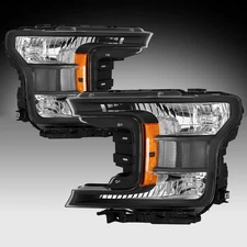 BLACK AMBER HEADLIGHT FOR 2018 2019 2020 FORD F150 PICKUP TRUCK PAIR LAMPS 