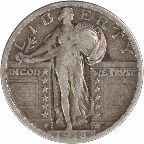 1918-S Standing Liberty Silver Quarter F Uncertified #1151