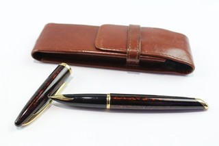 Vintage Waterman Carene Fountain Pen Writing 18ct Gold Nib Brown Lacquer