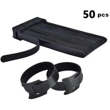 50 Cable Straps black Wire Cord Hook Loop Ties Reusable Fastening Organizer-Lot