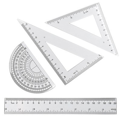 4 Pcs Math Geometry Set, Transparent Plastic Geometry Kit Includes Protractor, S