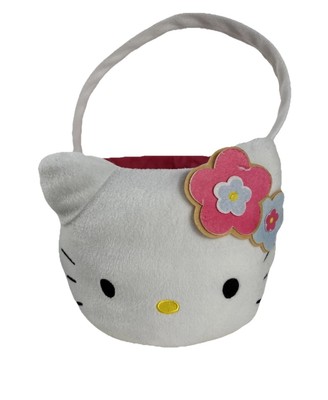 Hello Kitty Pink Flower Easter Basket WIth Handle SANRIO White 2015