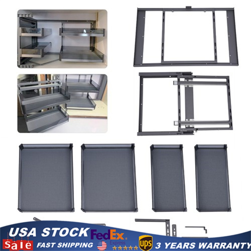 4 Shelf Blind Corner Pull Out Organizer 14" Black Kitchen Cabinet Basket