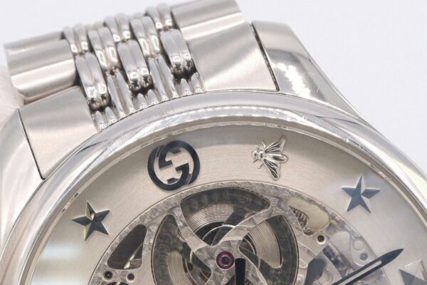 Gucci G-Timeless Men's Steel Skeleton Auto Watch Silver Used From Japan thumbnail 6