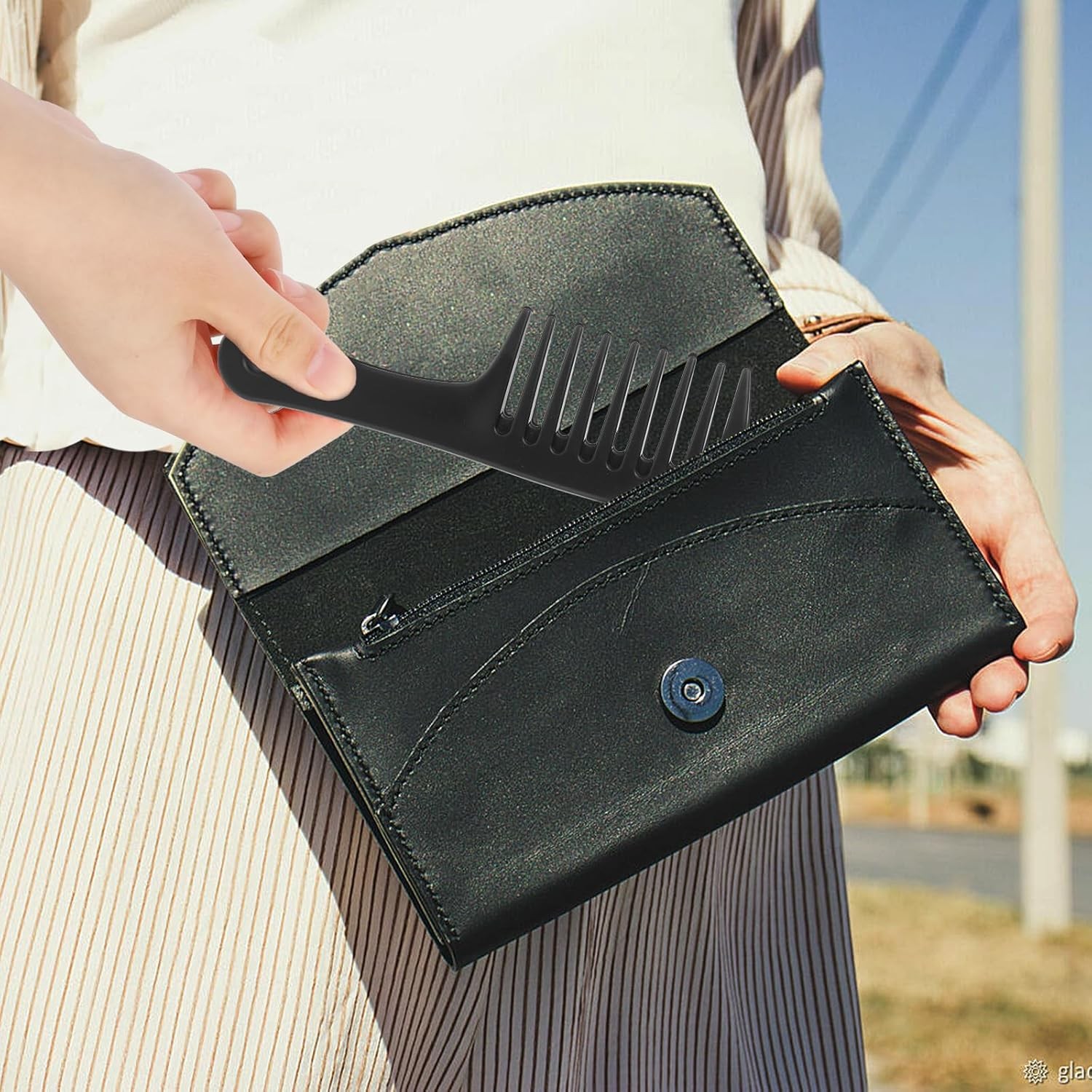 Wide Tooth Comb 2 Pack - Portable Travel Detangling for Small, Black 