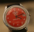 Rare 1978 Timex red dial Marlin "Boy" Scouting USA, calendar wristwatch, running