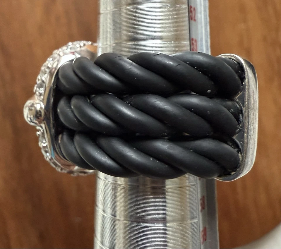 Anillo de hebilla de goma ancho lazo de plata esterlina 925 de diseñador Belle Etoile talla 7 Foto 4 de 4