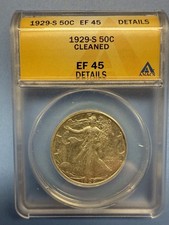 1929 S Walking Liberty Half Dollar ANACS EF 45 Details Cleaned