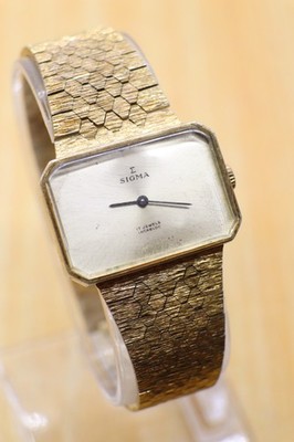 Vintage Sigma Incabloc 17J Gold Plated Handwind Honeycomb Bracelet Watch