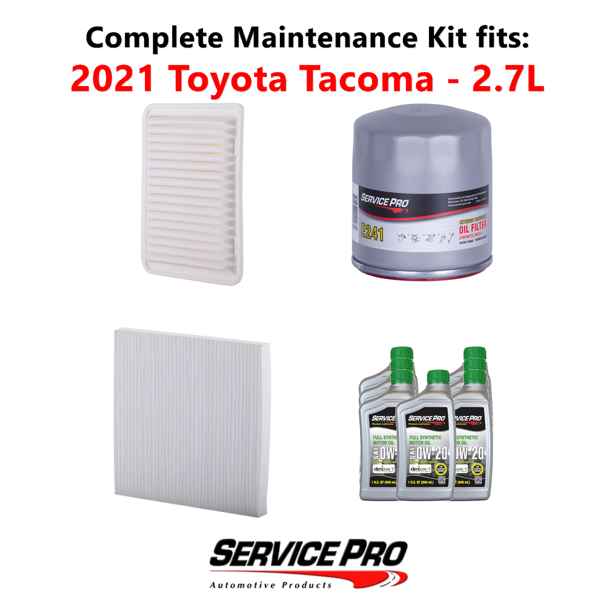 2021 Toyota Tacoma 2.7L Complete Oil, Air & Cabin Filter Kit (0W