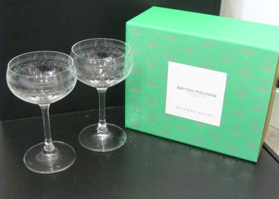 2x Belmond British Pullman Kristall Champagner Coupe Gläser in Original Geschenkbox