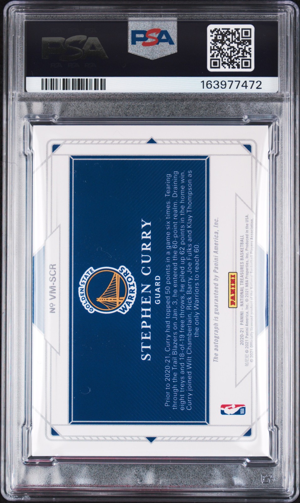 2020 NATIONAL TREASURES VALIDATING MARKS STEPHEN CURRY 5/15 PSA 10 DNA AUTO 10 view 2