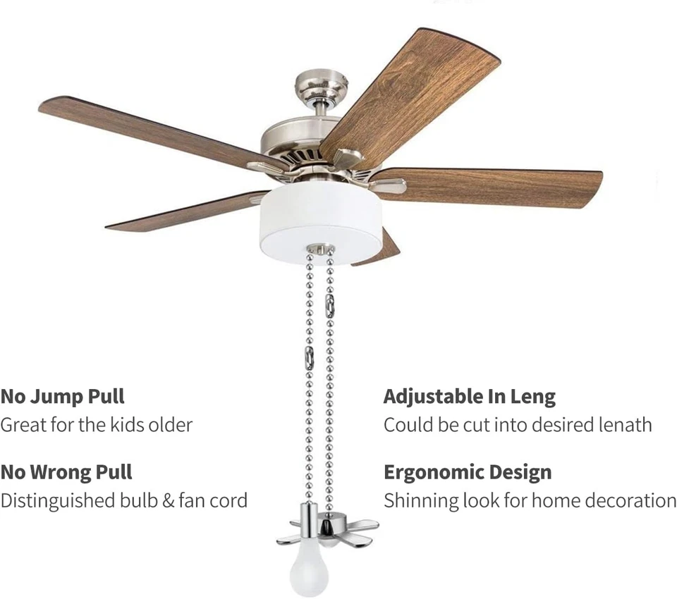 Beaded Nickel Ceiling Fan Pull Chain & Light Bulb Set w/Connector - Image 2 of 4